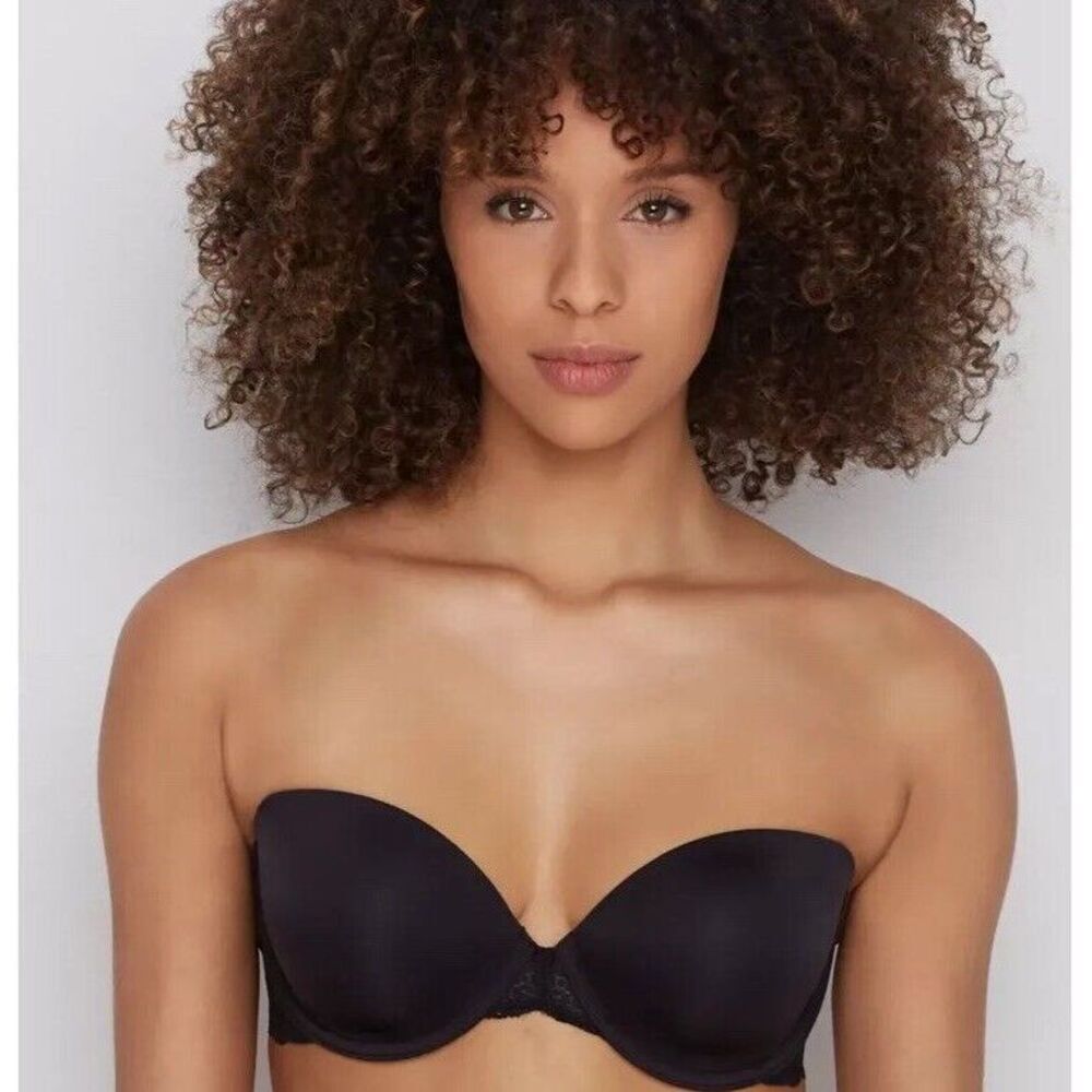 DKNY Black Modern Lace‎ Strapless Underwire Grip Bra 34C NEW